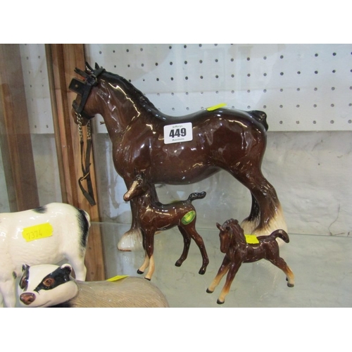 449 - BESWICK POTTERY, a Beswick shire horse together with 2 Beswick ponies, a Beswick badger, a Royal Dou... 