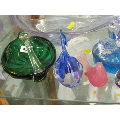 450 - ART GLASSWARE, selection of various art glass; swans and bird figures, dolphin, scultures, etc inclu... 