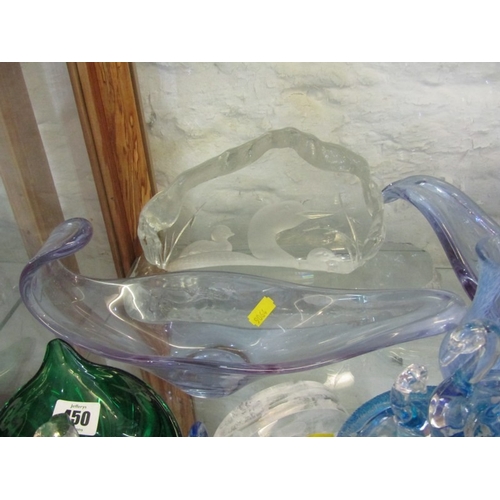 450 - ART GLASSWARE, selection of various art glass; swans and bird figures, dolphin, scultures, etc inclu... 