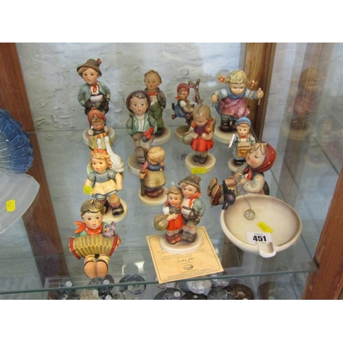 451 - HUMMEL POTTERY, various Hummel pottery figures including Appletree Girl & Skier (13 items)