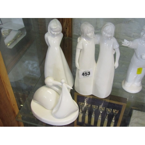 453 - COALPORT PORCELAIN, 6 various Coalport white figurines including 