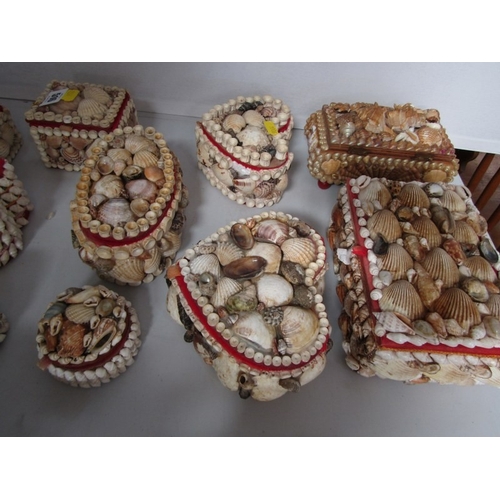 516 - SHELL BOXES, 11 various vintage shell jewellery and trinket boxes