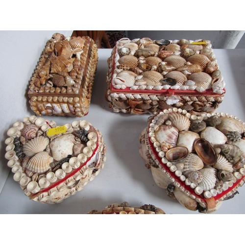 516 - SHELL BOXES, 11 various vintage shell jewellery and trinket boxes