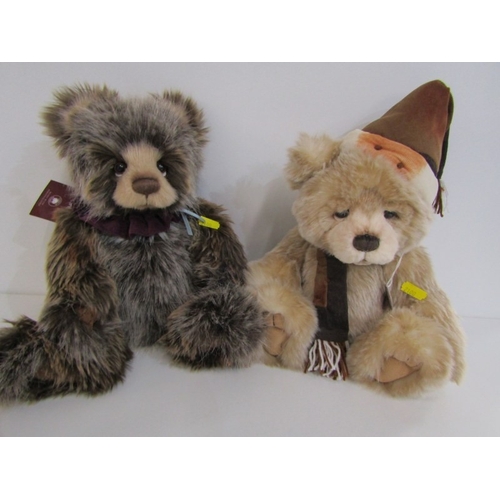 523 - PLUSH CHARLIE BEARS, Poncho CB212126A bear, also Anniversary Santa Paws, CB202076