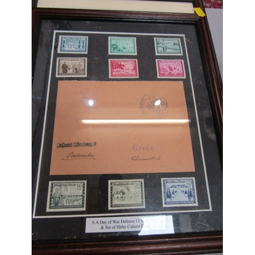 524 - GERMAN BANK NOTES, various framed German bank notes, stamps and coins (5 in total)