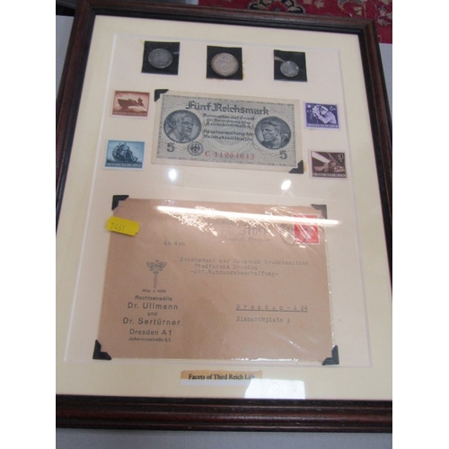 524 - GERMAN BANK NOTES, various framed German bank notes, stamps and coins (5 in total)