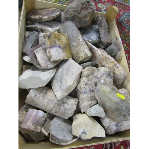 525 - MINERALS, 3 boxes of various uncut minerals and stones, including quartz and granite