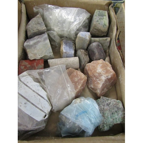 525 - MINERALS, 3 boxes of various uncut minerals and stones, including quartz and granite