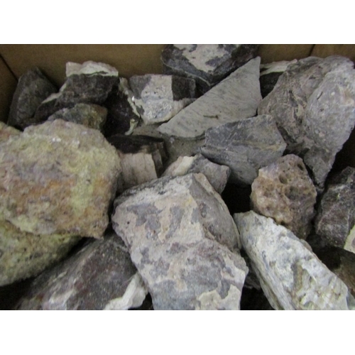 527 - MINERALS/FOSSILS, a box full of uncut stones/minerals, together with a box of North Sea deer bones (... 