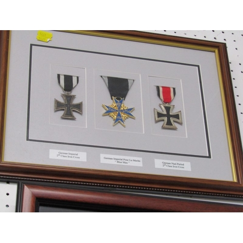 550 - FRAMED MEDALS, 3 framed sets of reproduction medals