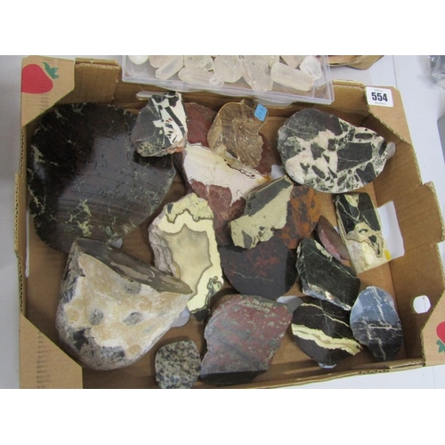 554 - POLISHED MINERAL SAMPLES, box of polished mineral samples, including serpentine, together with a box... 
