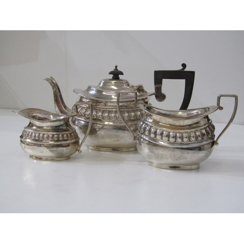 561 - SILVER TEA SET, 3 piece silver tea set; tea pot, sugar bowl and cream jug, Chester HM, 594 grams (in... 
