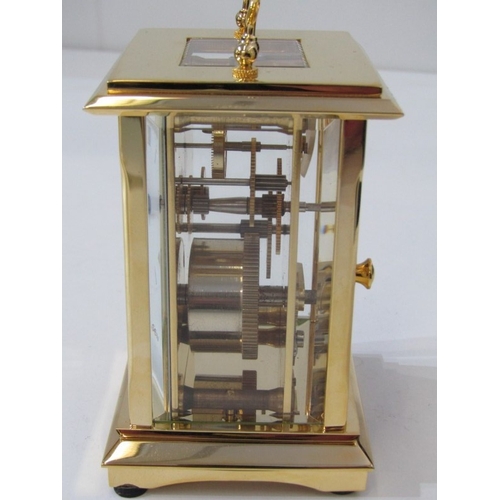 565 - CARRIAGE CLOCK, modern carriage clock with white painted dial by Jens Olsen, together with original ... 