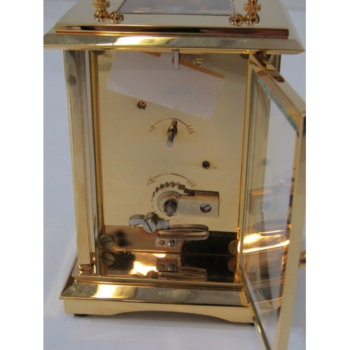 565 - CARRIAGE CLOCK, modern carriage clock with white painted dial by Jens Olsen, together with original ... 