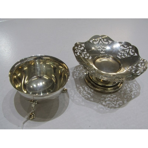 567A - SILVER COMPORT with pierced decoration, Birmingham HM, also a silver sugar bowl on 3 hoof feet, make... 