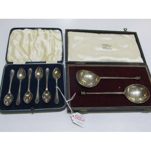568A - SILVER CUTLERY, boxed pair of silver anointing spoons with Sheffield HM, in retail box for Langford ... 