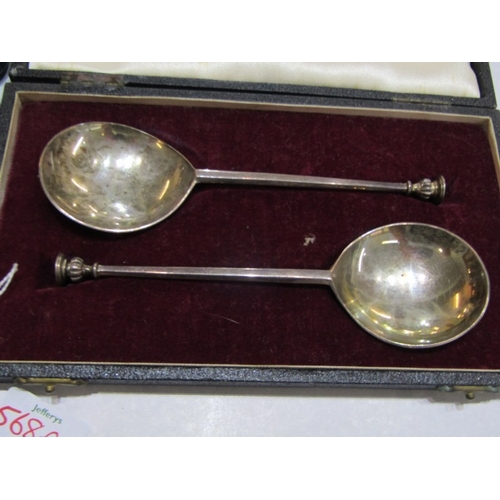 568A - SILVER CUTLERY, boxed pair of silver anointing spoons with Sheffield HM, in retail box for Langford ... 