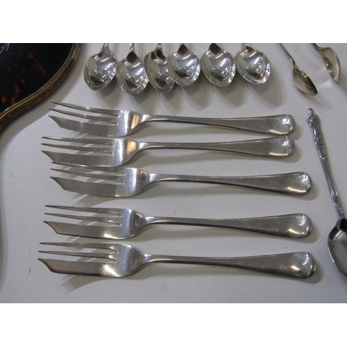 569 - SILVER CUTLERY, assortment of silver spoons and tongs, weighable 96 grams, together with a silver an... 