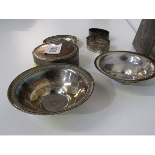 570 - A PAIR OF SILVER HM NAPKIN RINGS, together with other silver marked bowls and pot, plus a Siam decor... 
