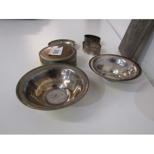 570 - A PAIR OF SILVER HM NAPKIN RINGS, together with other silver marked bowls and pot, plus a Siam decor... 