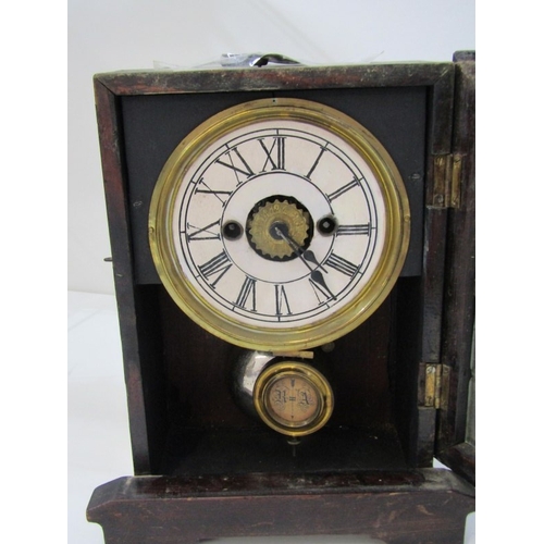 756 - 19th CENTURY MANTEL CLOCK, in a stained pine case