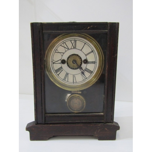 756 - 19th CENTURY MANTEL CLOCK, in a stained pine case