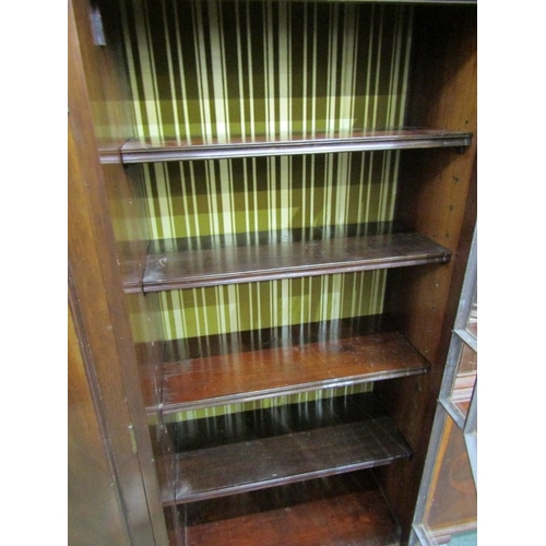 824 - MAHOGANY BREAKFRONT BOOKCASE, with pair of Chippendale design glazed side doors, 138cm height, 184cm... 