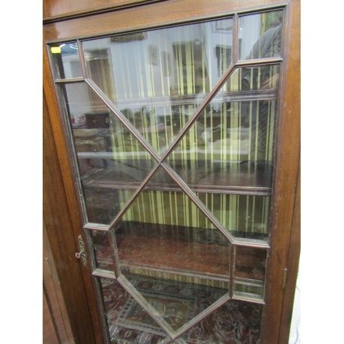 824 - MAHOGANY BREAKFRONT BOOKCASE, with pair of Chippendale design glazed side doors, 138cm height, 184cm... 