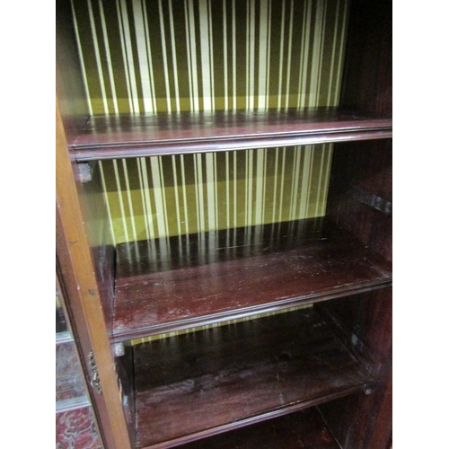 824 - MAHOGANY BREAKFRONT BOOKCASE, with pair of Chippendale design glazed side doors, 138cm height, 184cm... 