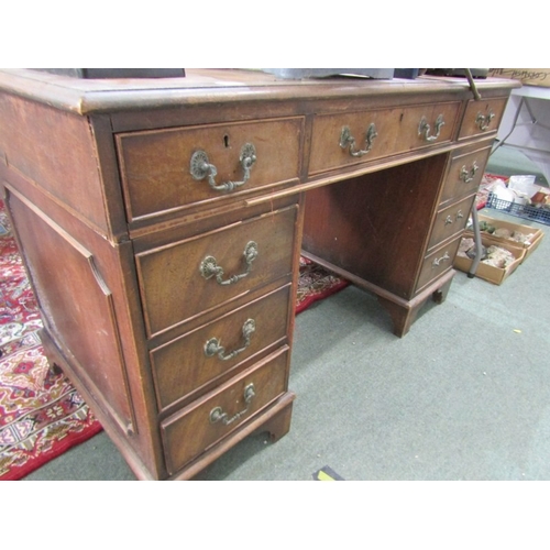 831 - MAGHOGANY TWIN PEDESTAL DESK, fitted 9 drawers 120cms