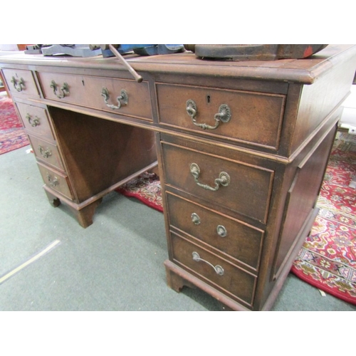 831 - MAGHOGANY TWIN PEDESTAL DESK, fitted 9 drawers 120cms