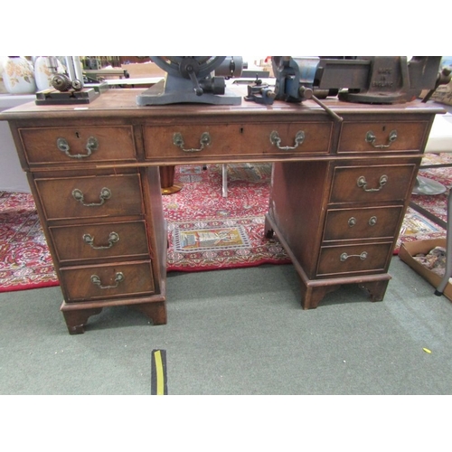 831 - MAGHOGANY TWIN PEDESTAL DESK, fitted 9 drawers 120cms