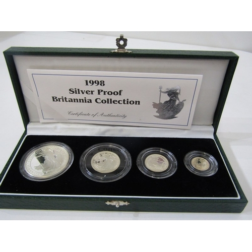 128 - 1998 Silver Britannia Collection 4-coin set, £2 (1 oz), £1 (1/2 oz), 50 pence (1/4 oz) & 20 pence (1... 