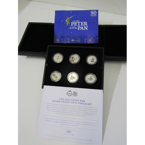 133 - SILVER PROOF 'PETER PAN' 50P, 2020 IoM Silver Proof Coloured 50 Pence‘Peter Pan’ 6-coin set,  limite... 