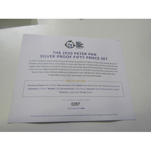 133 - SILVER PROOF 'PETER PAN' 50P, 2020 IoM Silver Proof Coloured 50 Pence‘Peter Pan’ 6-coin set,  limite... 