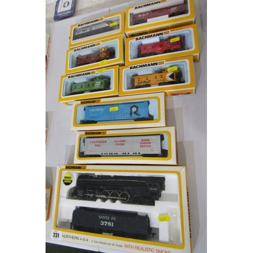 231 - BACHMANN HO SERIES, Northern 4-8-4 8 drive wheels and 56 tender, All door box car no 1220, steel plu... 