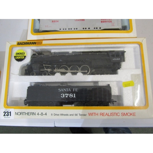 231 - BACHMANN HO SERIES, Northern 4-8-4 8 drive wheels and 56 tender, All door box car no 1220, steel plu... 
