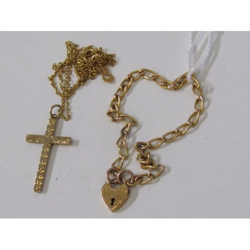 417 - GOLD JEWELLERY, 9ct yellow gold cross, on fine link chain together with a 9ct yellow gold bracelet w... 