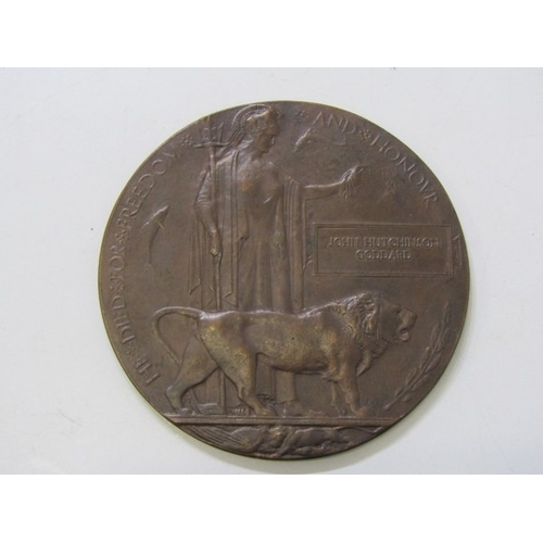 515 - DEATH PLAQUE, WWI death plaque to John Hutchinson Goddard