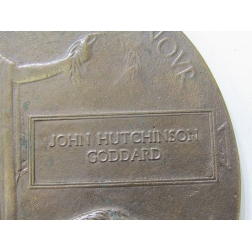 515 - DEATH PLAQUE, WWI death plaque to John Hutchinson Goddard