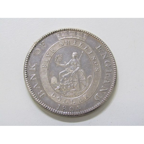 53 - 1804 George III silver Bank of England Dollar, Five Shillings.  Good definition on reverse with some... 