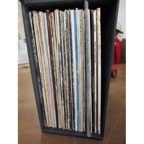566 - VINTAGE VINYL LP RECORDS, black record case containing approx 30 LP records; Dire Straits live, Proc... 