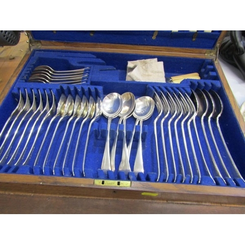 629 - CANTEEN OF CUTLERY, a canteen of silver plated cutlery contained in an oak case (49 pieces)