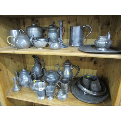 644 - PEWTER, a large selection of old pewter items including a James Yates tankard, teapots, jugs & other... 