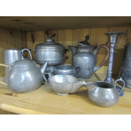 644 - PEWTER, a large selection of old pewter items including a James Yates tankard, teapots, jugs & other... 