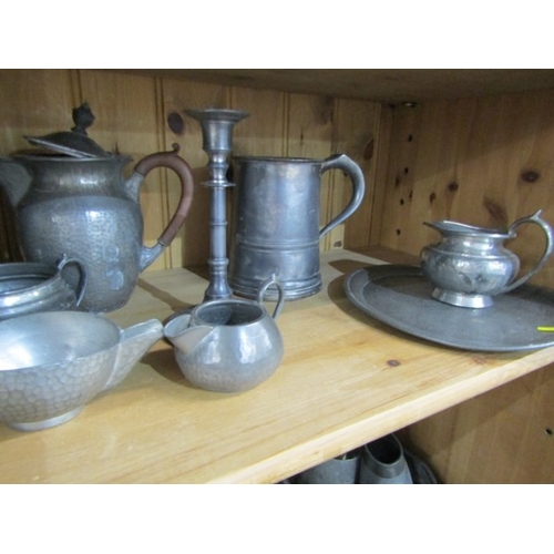 644 - PEWTER, a large selection of old pewter items including a James Yates tankard, teapots, jugs & other... 