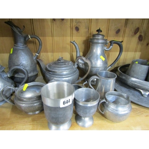 644 - PEWTER, a large selection of old pewter items including a James Yates tankard, teapots, jugs & other... 