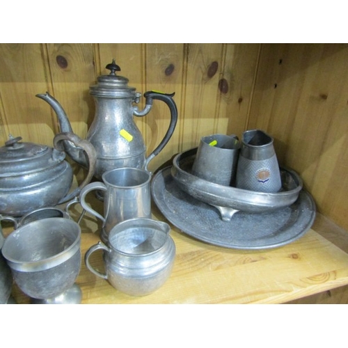 644 - PEWTER, a large selection of old pewter items including a James Yates tankard, teapots, jugs & other... 