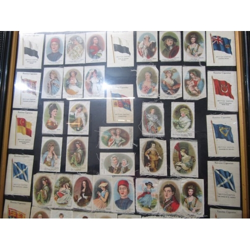 646 - FRAMED SILKS, selection of Edwardian framed silk cigarette cards in a contemporary frame, height 80c... 