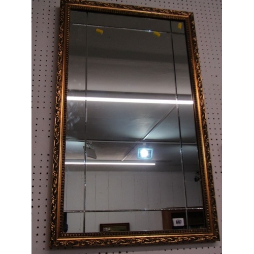 667 - WALL MIRRORS, 2 large gilt framed wall mirrors, the largest 103cm wide